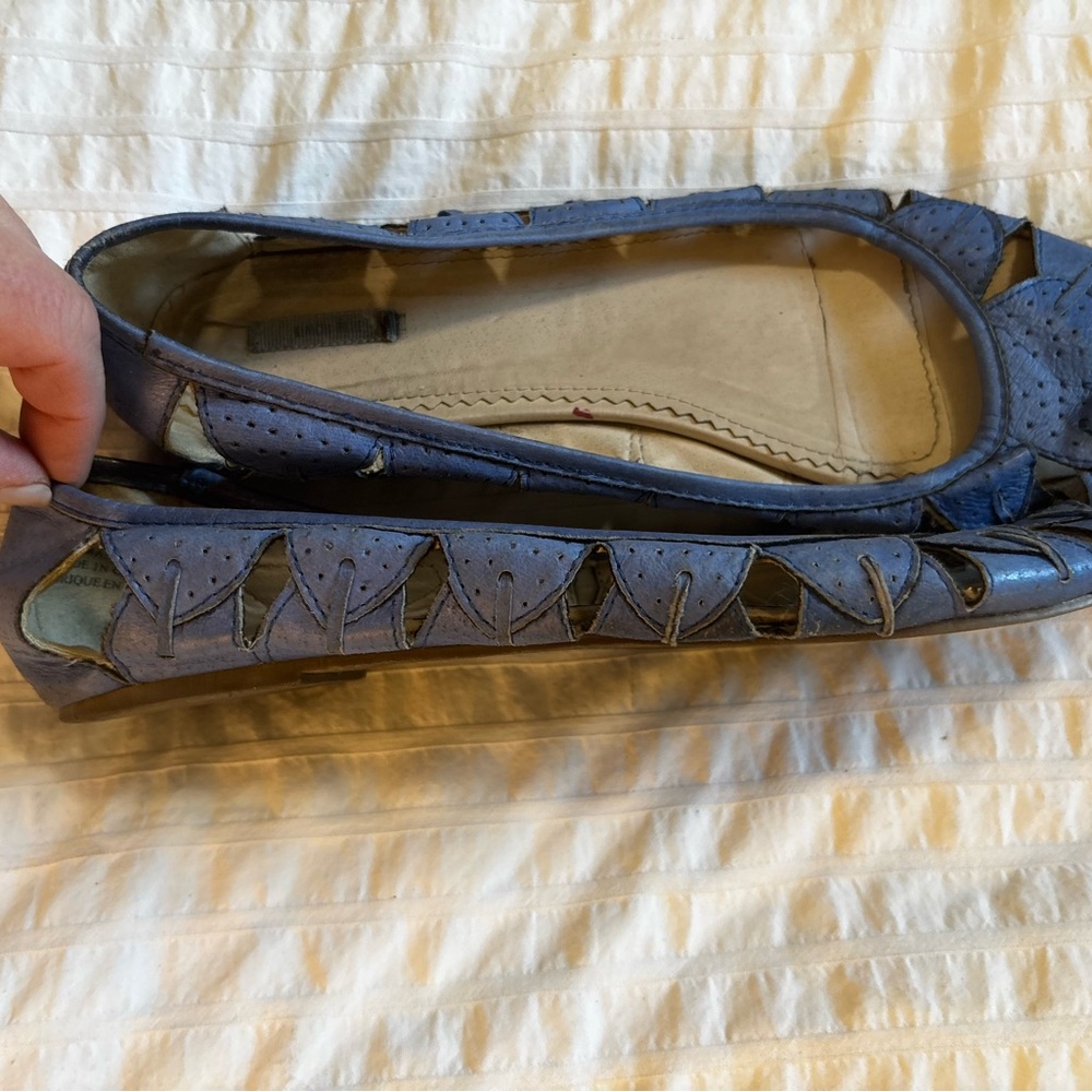 Anthropologie Women's Blue Leather Cutout Ballet Flat